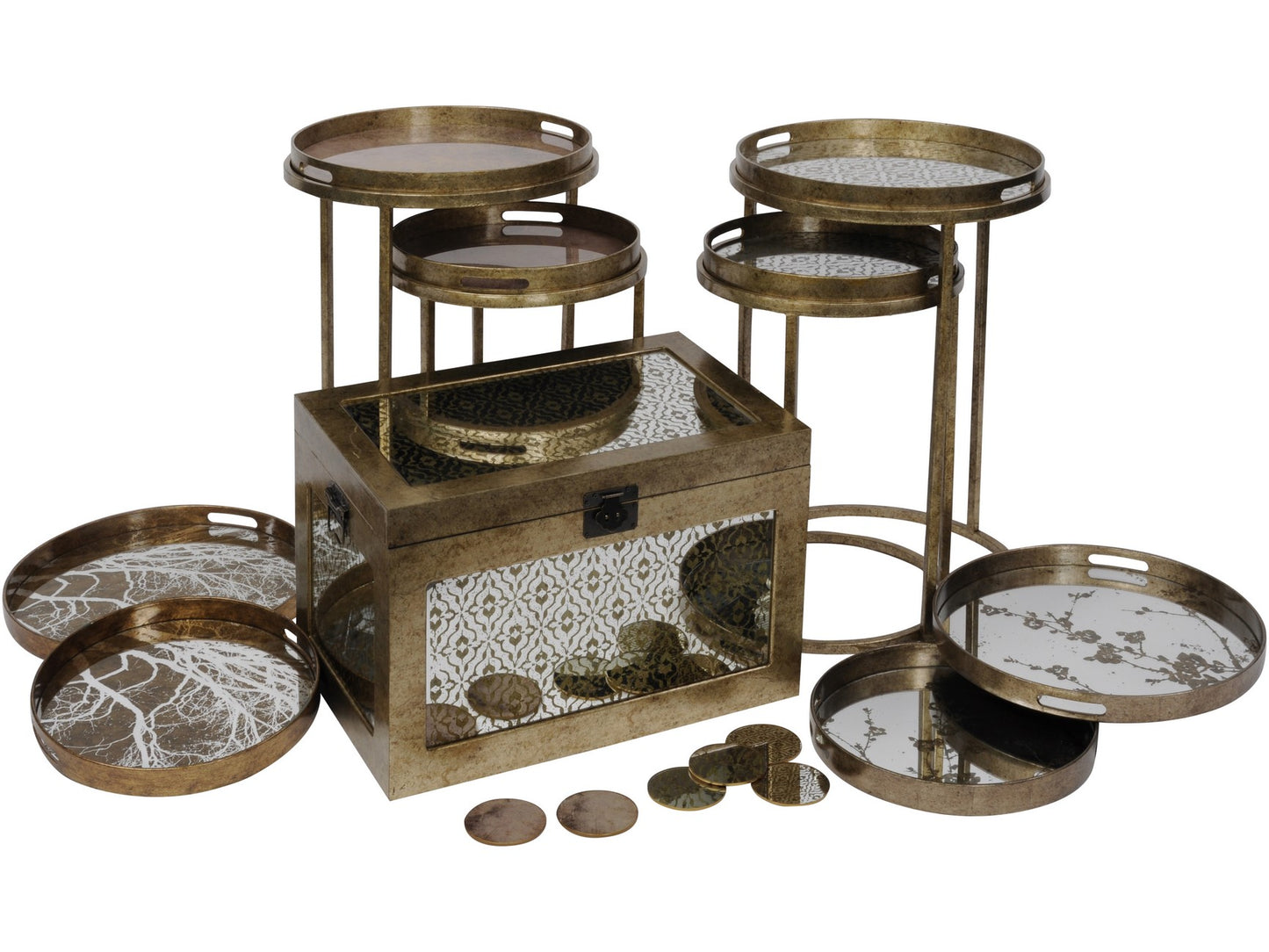 Vienna Antique Gold Diamond Accent Tables - Set of 2