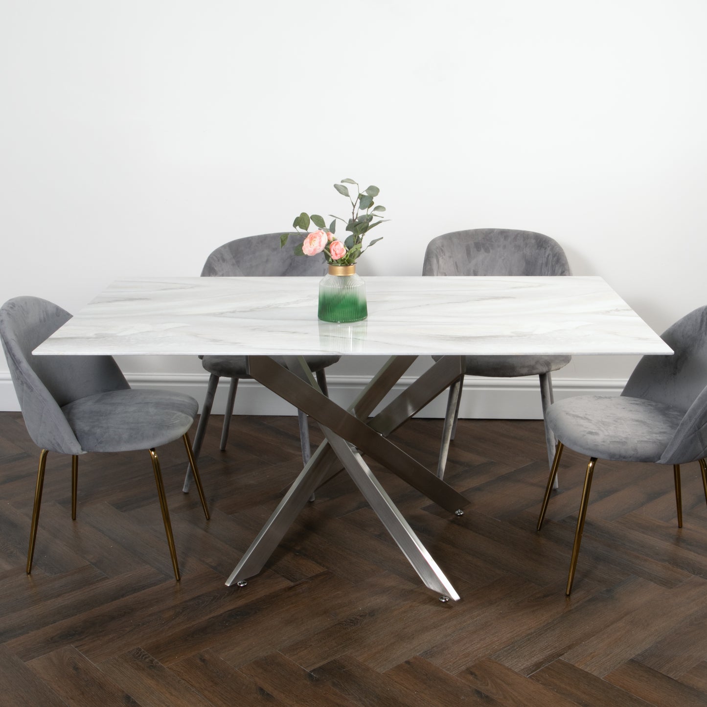 Silver Plated Marble Glass Dining Table