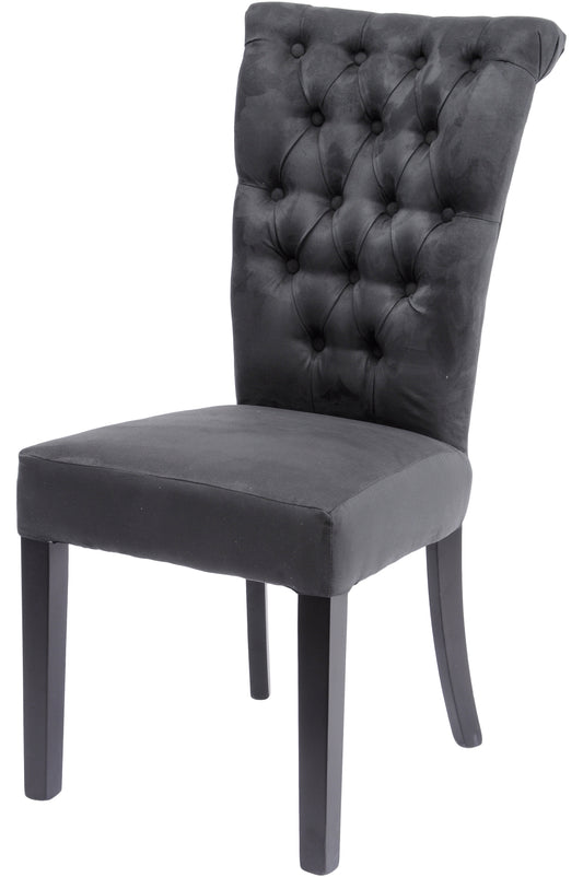 Midnight Grey Button-Tufted Dining Chair