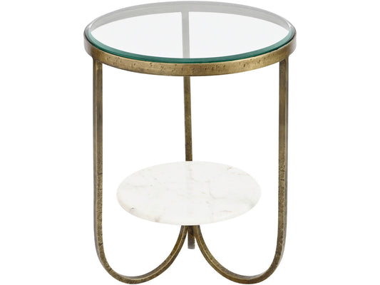 Nolita White Marble and Antique Gold Iron Side Table