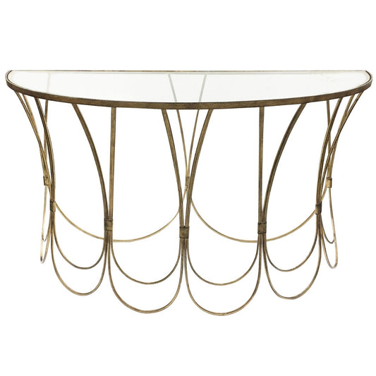 Deco Champagne Iron Console Table with Scallop Detail