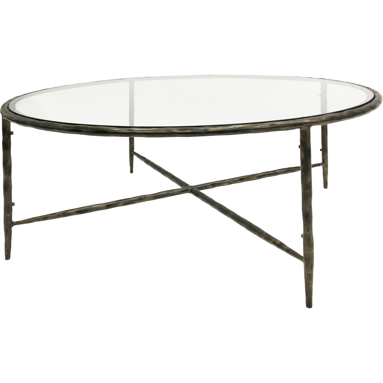 Hand Forged Round Coffee Table with Glass Top in Dark Bronze Finish