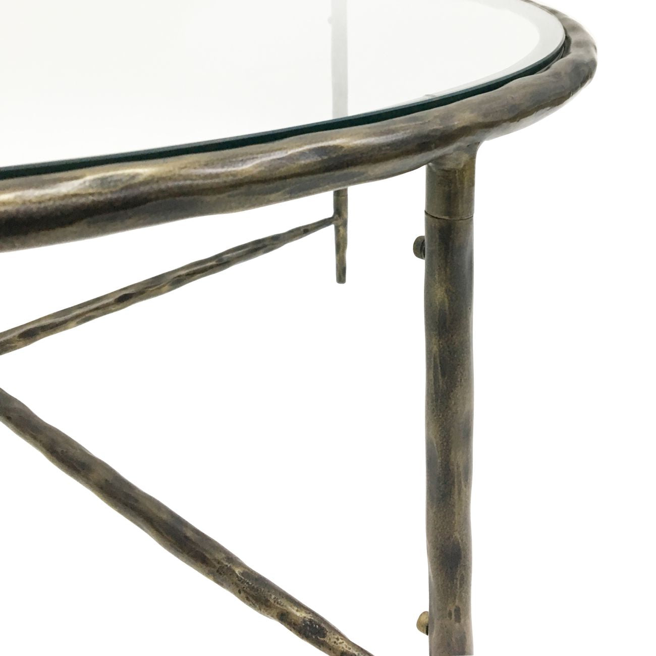 Hand Forged Round Coffee Table with Glass Top in Dark Bronze Finish