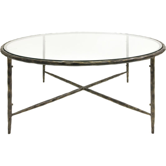 Hand Forged Round Coffee Table with Glass Top in Dark Bronze Finish