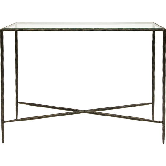 Patterdale Hand-Forged Dark Bronze Console Table with Glass Top