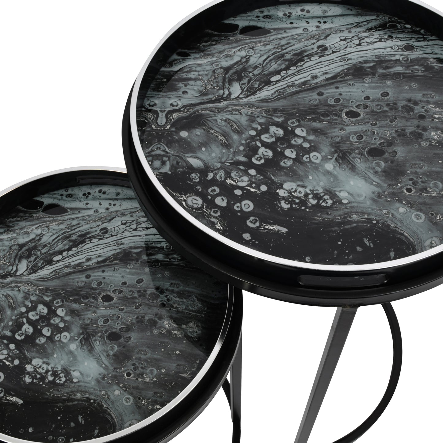 Monochrome Swirl Glass Side Tables - Set of 2