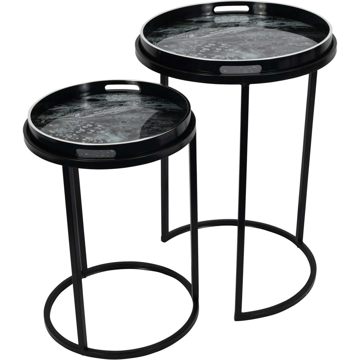 Monochrome Swirl Glass Side Tables - Set of 2