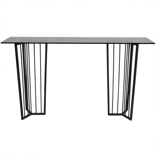 Abington Black Metal Frame Console Table with Tinted Glass Top