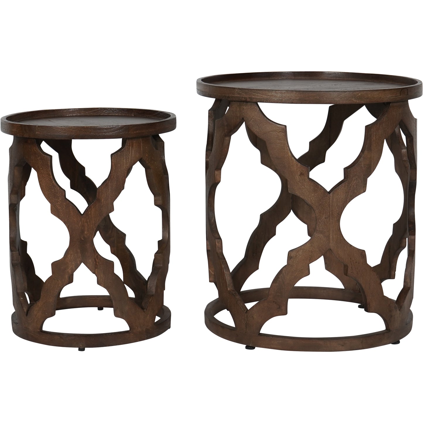 Kielder Dark Brown Carved Wooden Nesting Tables - Set of 2