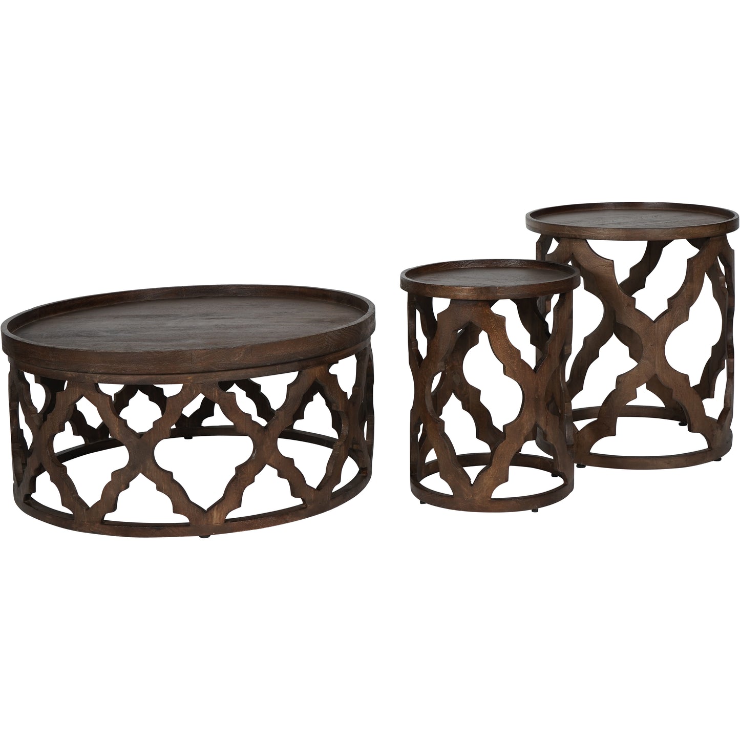 Kielder Dark Brown Carved Wooden Nesting Tables - Set of 2