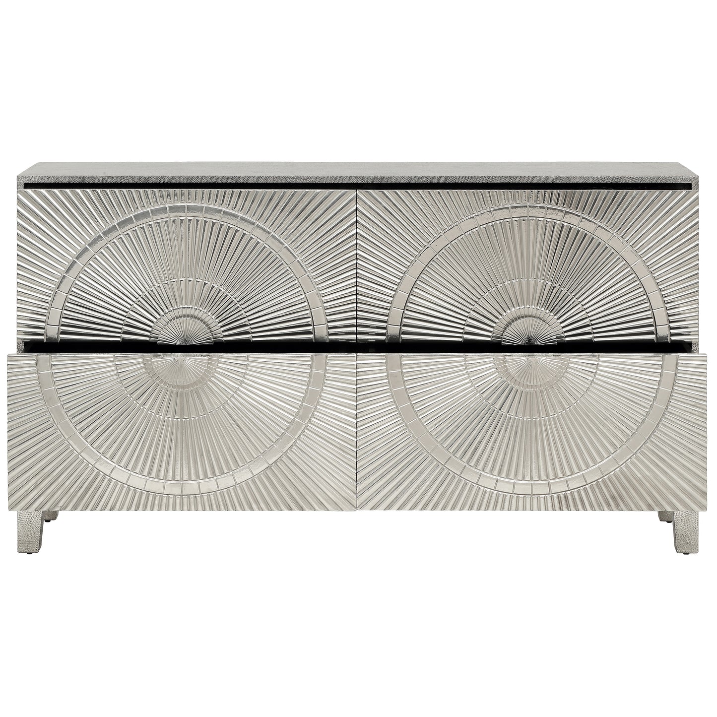 Lustrum Silver Embossed Metal Four-Drawer Sideboard