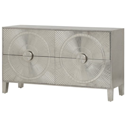 Lustrum Silver Embossed Metal Four-Drawer Sideboard