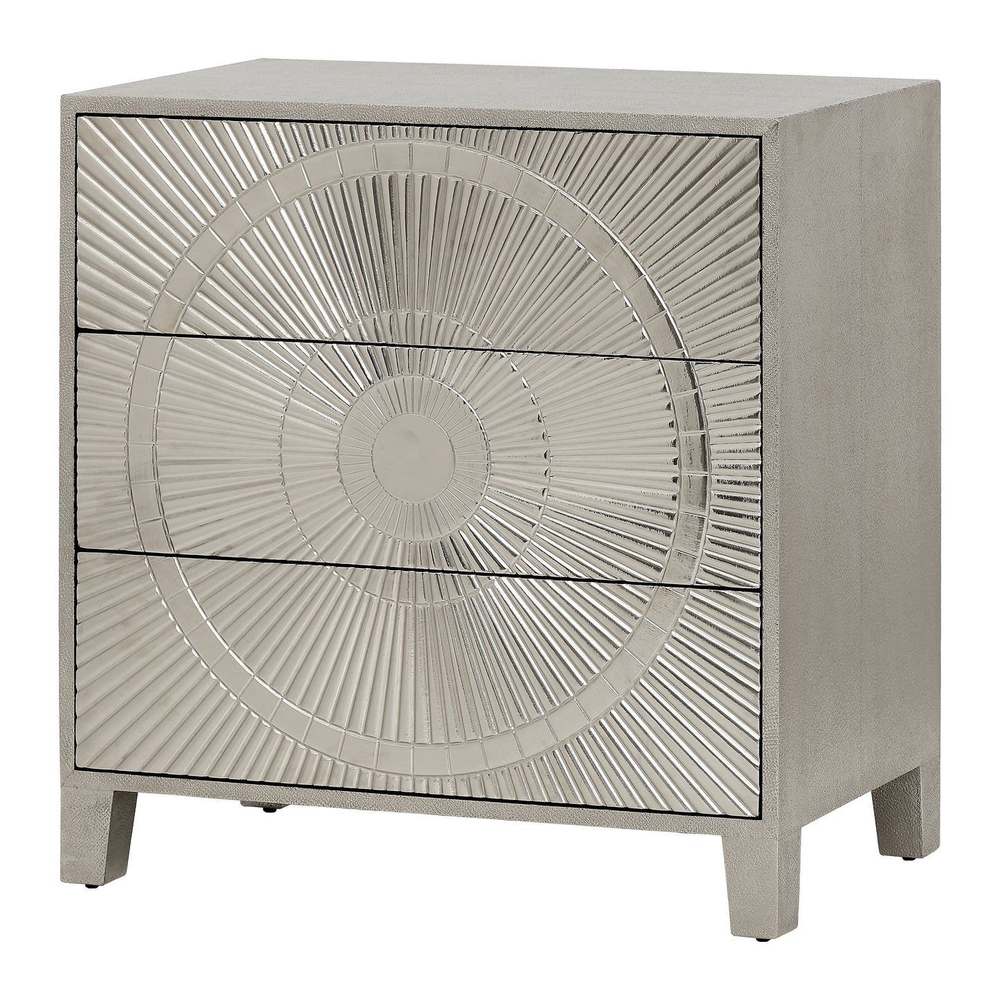 Luna Silver Embossed Metal Three-Drawer Chest