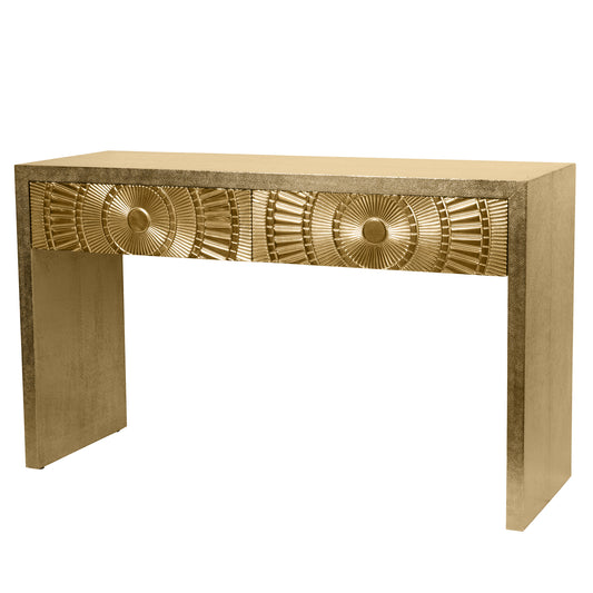 Aurelia Gold Embossed Metal Console Table