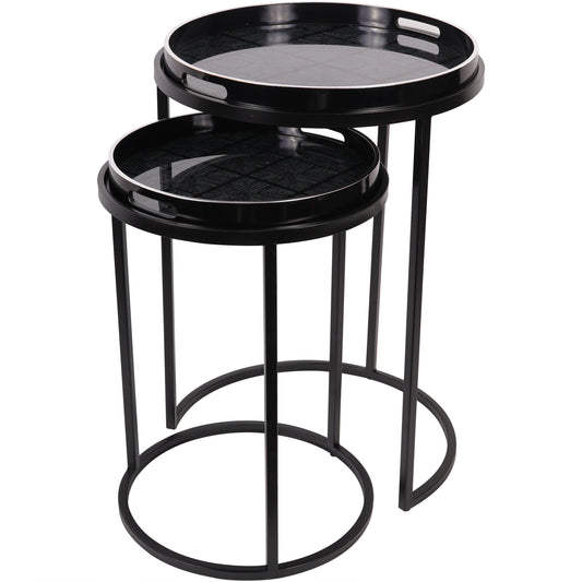 Squares Pattern Painted Side Tables - Set of 2 &nbsp;