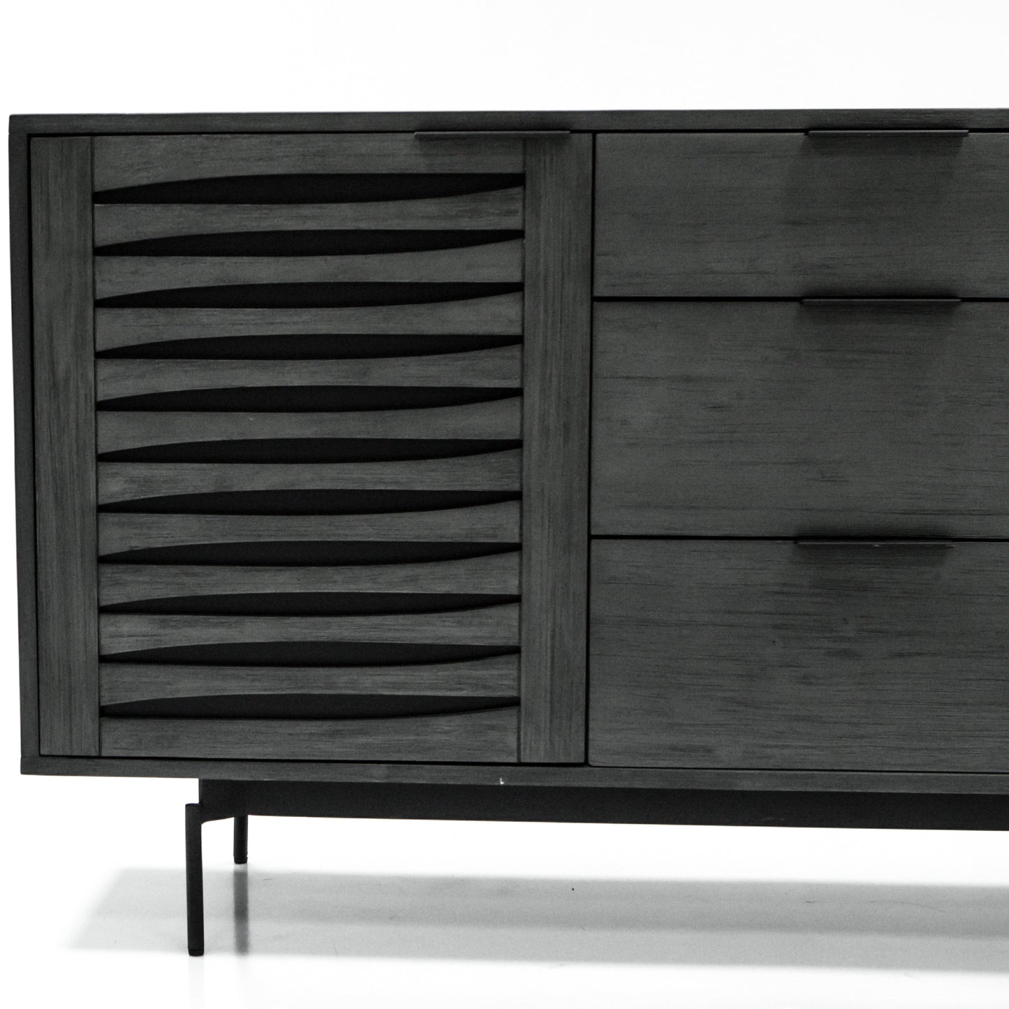 Slate Acacia Buffet Cabinet with Dual Doors and Triple Drawers