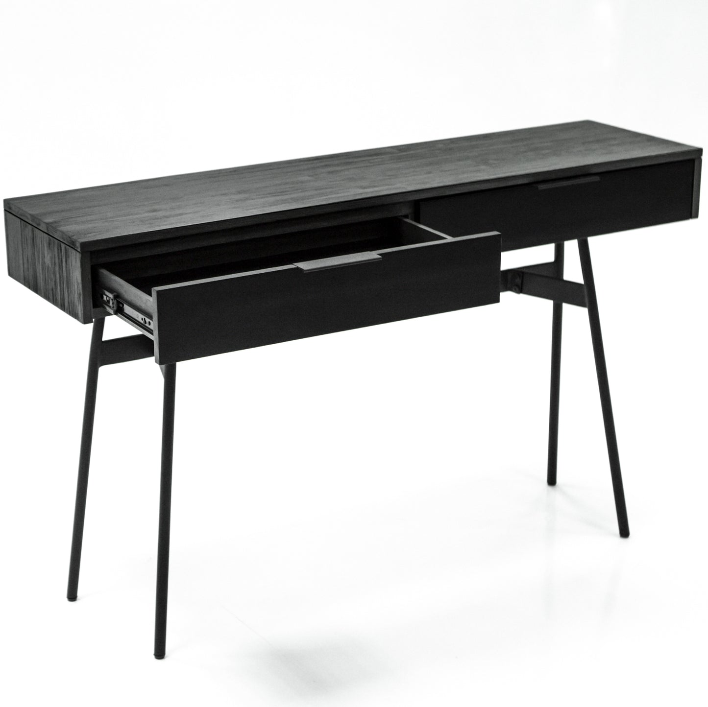 Bronks Black Acacia Console Table with Double Drawers