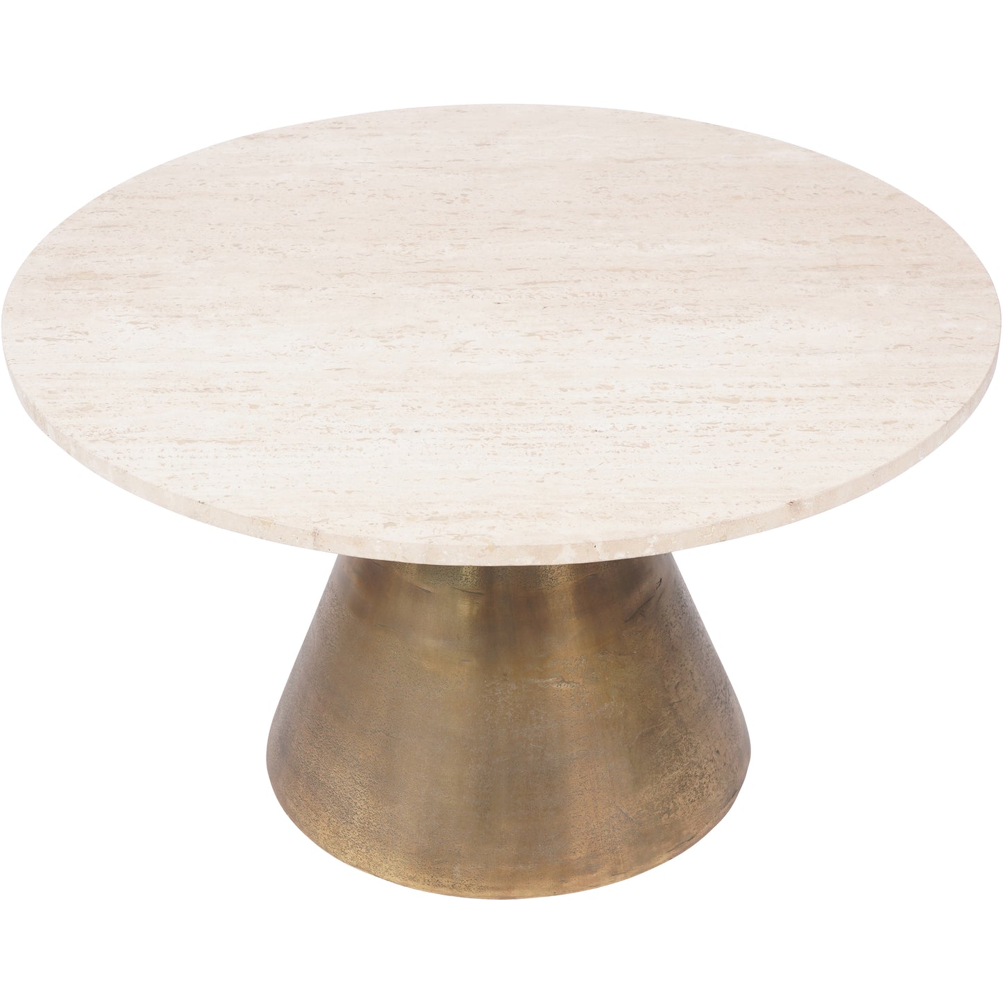 Clifton II Antique Brass and Light Travertine Coffee Table - Large