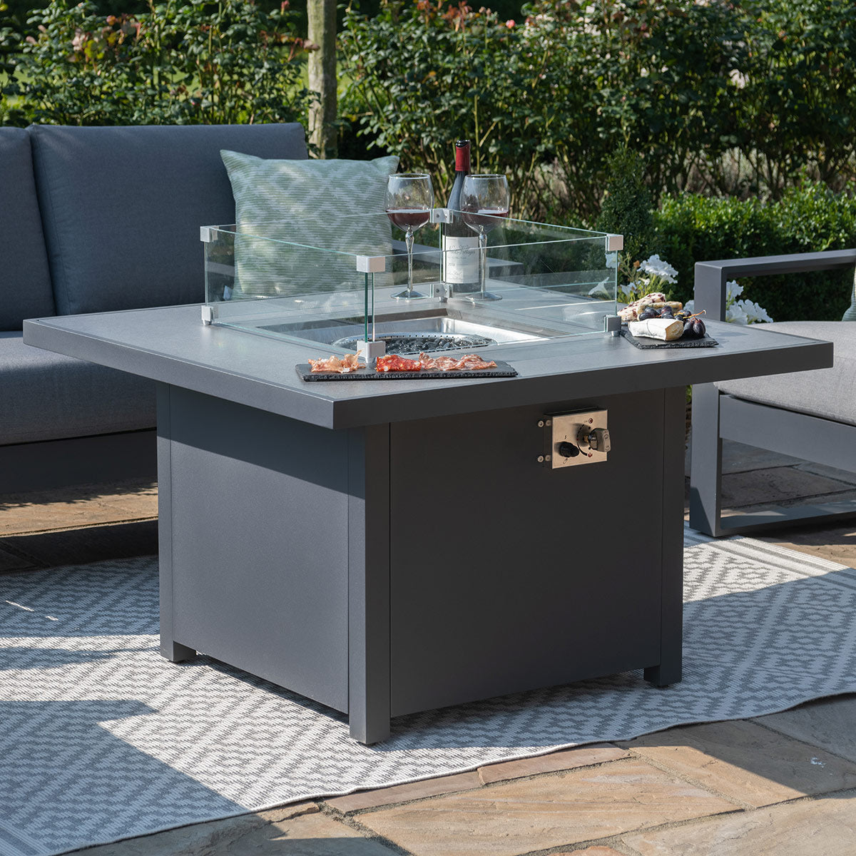 Maze - Amalfi 2 Seat Aluminium Sofa Set with Square Fire Pit Table - Grey