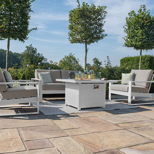 Maze - Amalfi 2 Seat Aluminium Sofa Set with Square Fire Pit Table - White