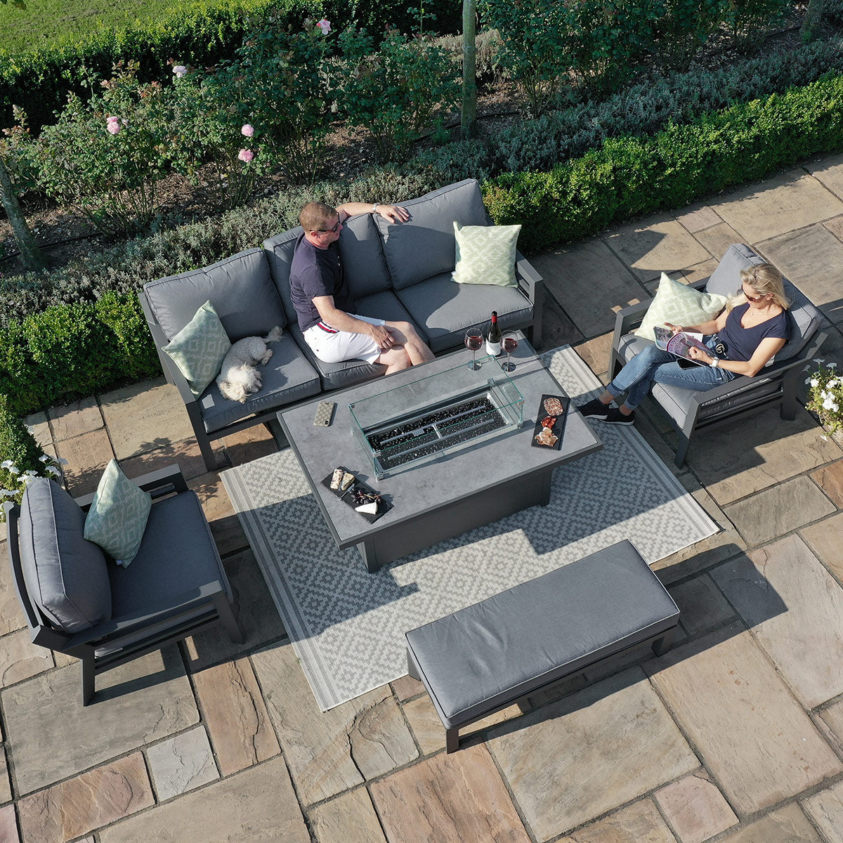 Maze - Amalfi 3 Seat Aluminium Sofa Set with Fire Pit Table - Grey