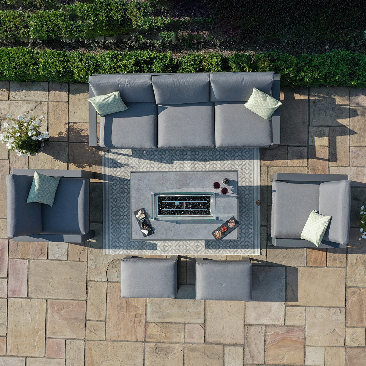 Maze - Amalfi 3 Seat Aluminium Sofa Set with Fire Pit Table - Grey