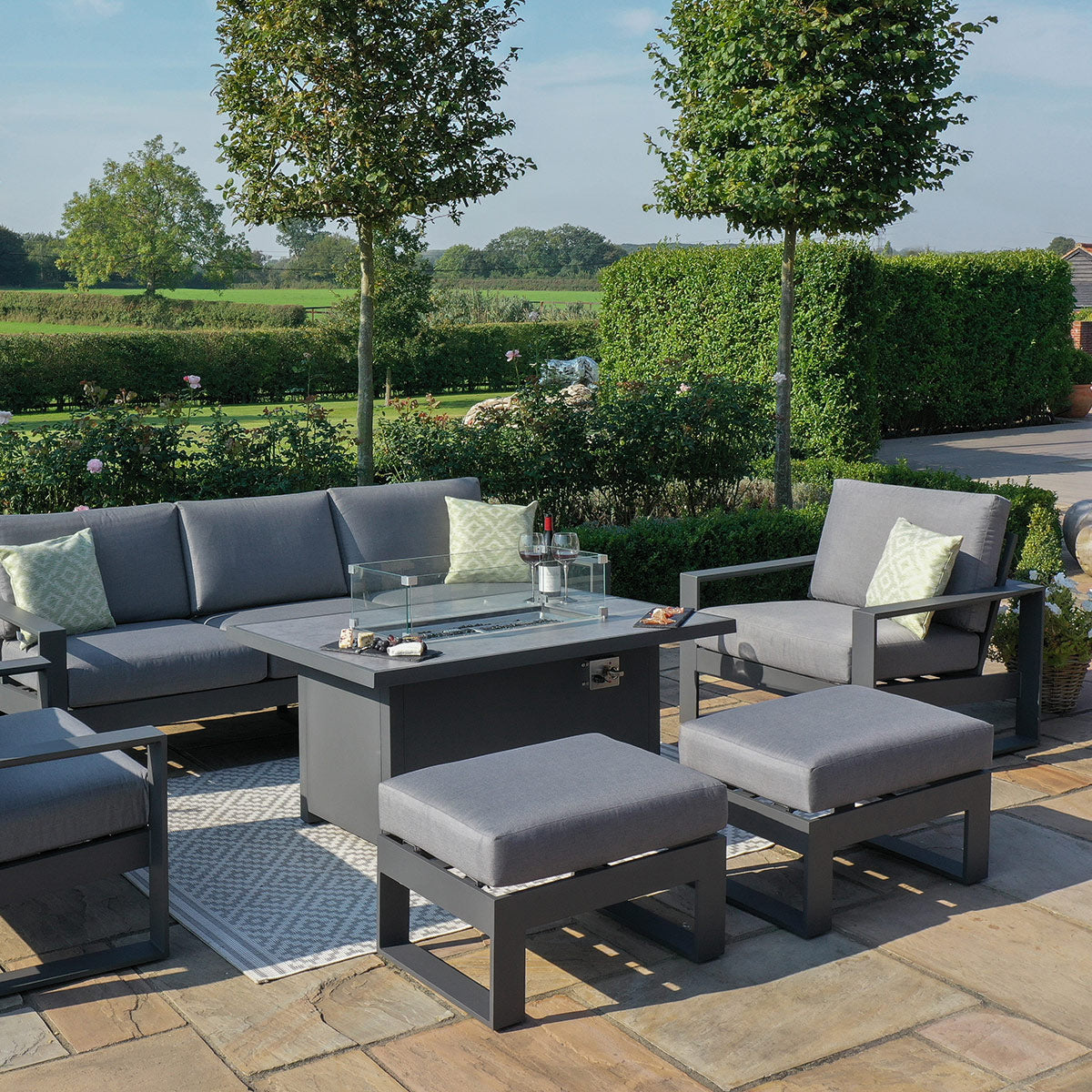 Maze - Amalfi 3 Seat Aluminium Sofa Set with Fire Pit Table - Grey