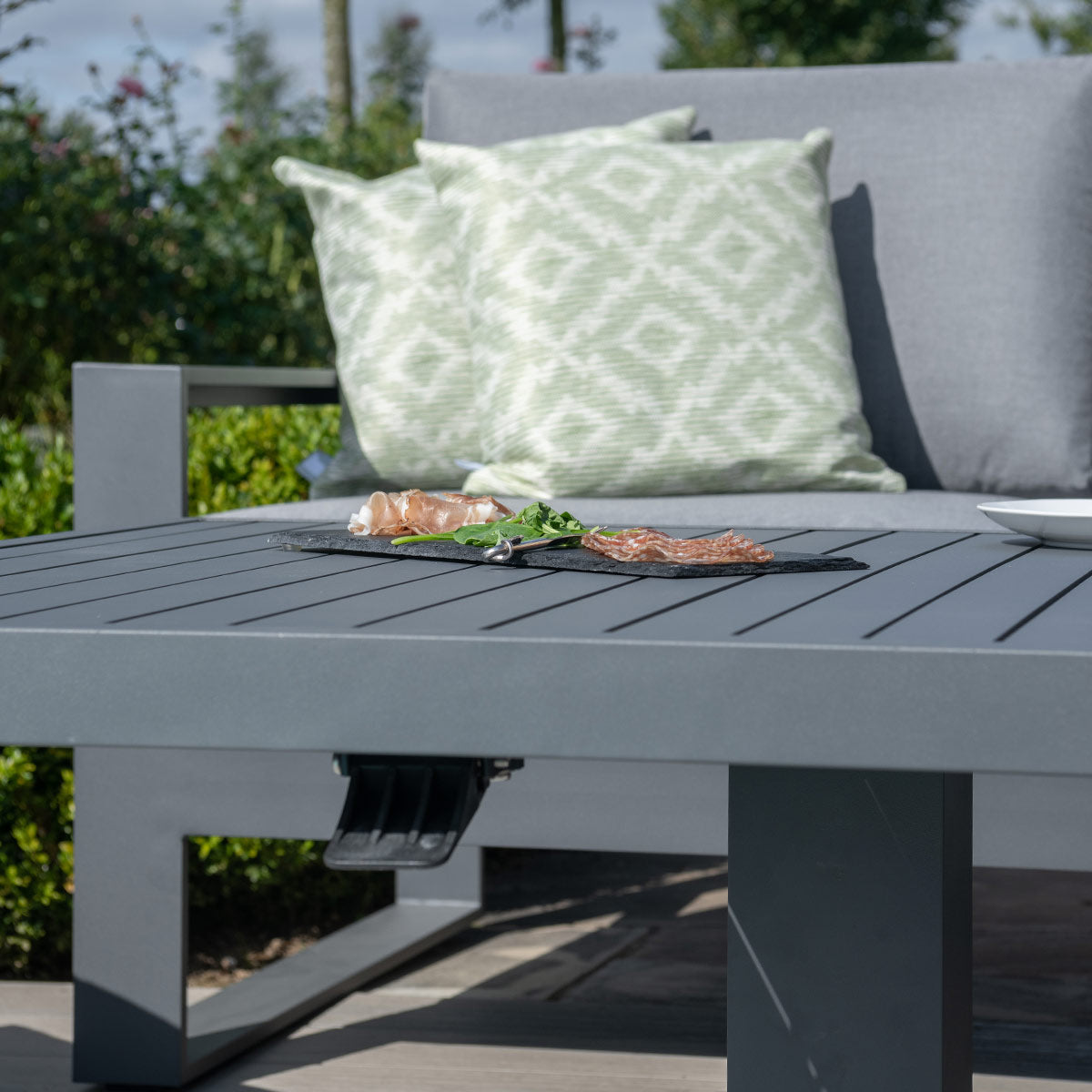 Maze - Amalfi Large Aluminium Corner Dining Set with Rising Table & Footstools - Grey