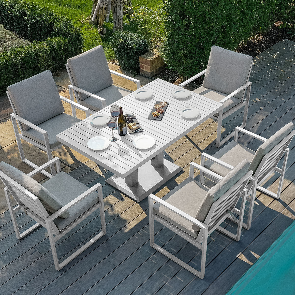 Maze - Amalfi 6 Seat Rectangular Aluminium Dining Set with Rising Table - White