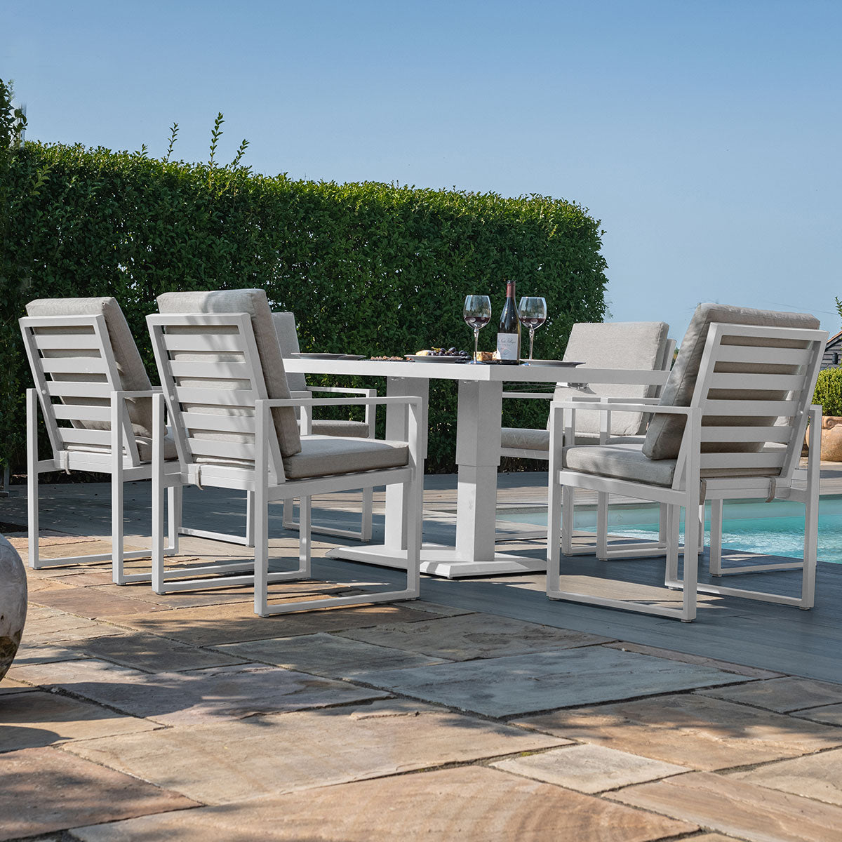 Maze - Amalfi 6 Seat Rectangular Aluminium Dining Set with Rising Table - White