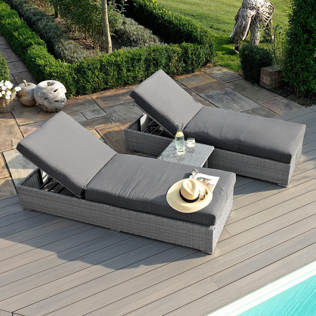 Maze - Ascot Rattan Sun Lounger Set with Weatherproof Cushions