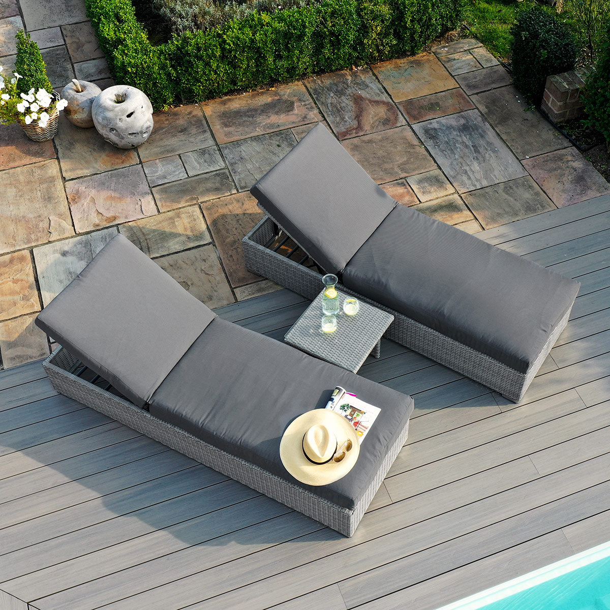 Maze - Ascot Rattan Sun Lounger Set with Weatherproof Cushions