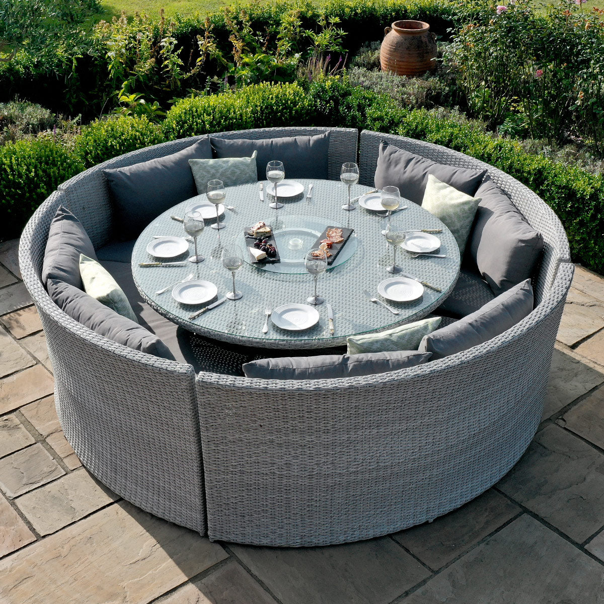 Maze - Ascot Round Rattan Sofa Dining Set with Rising Table & Weatherproof Cushions