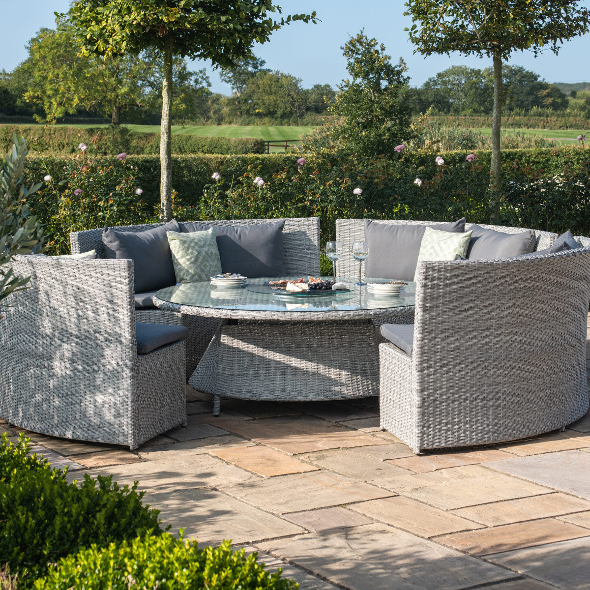 Maze - Ascot Round Rattan Sofa Dining Set with Rising Table & Weatherproof Cushions