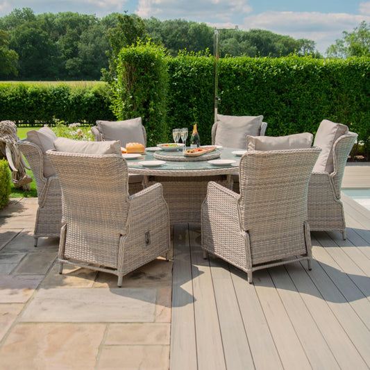 Maze - Cotswold Reclining 6 Seat Round Rattan Dining Set with Rattan Lazy Susan
