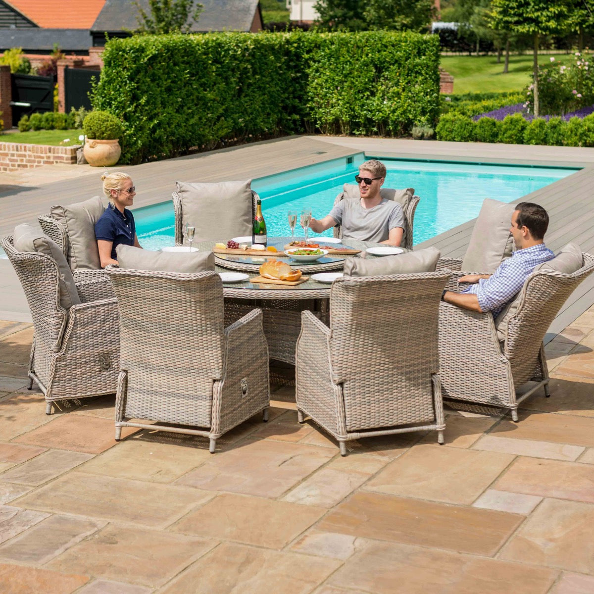 Maze - Cotswold Reclining 8 Seat Round Rattan Dining Set with Rattan Lazy Susan