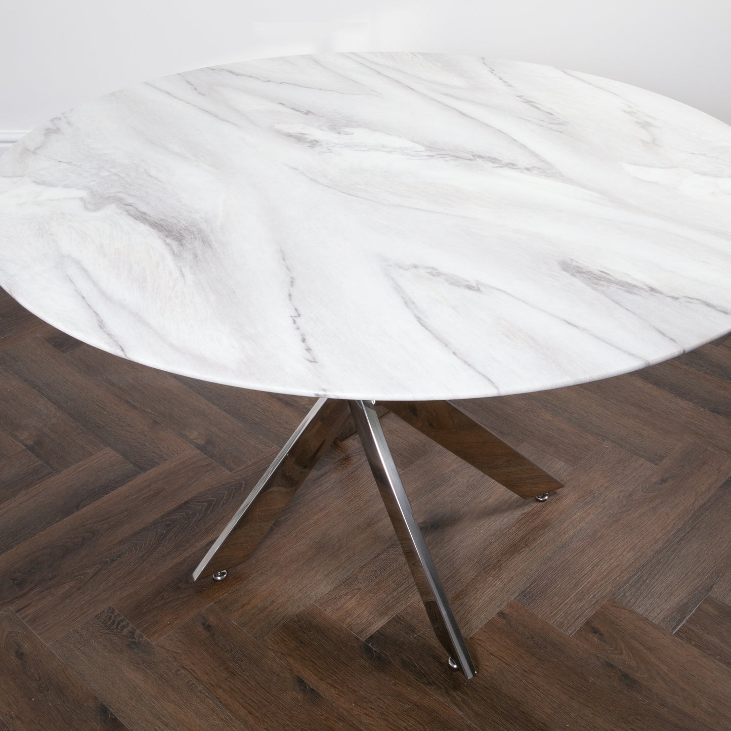 Silver Plated Marble Glass Round Dining Table