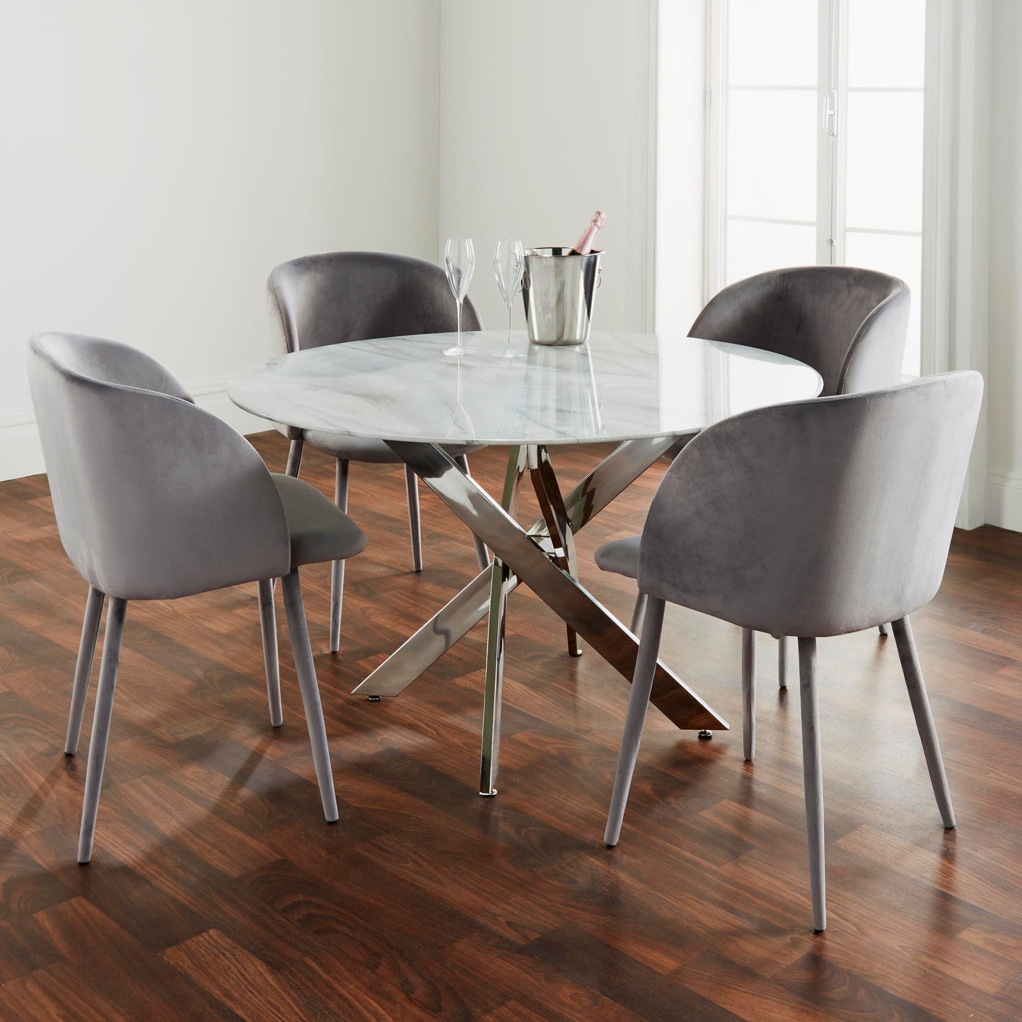 Silver Plated Marble Glass Round Dining Table