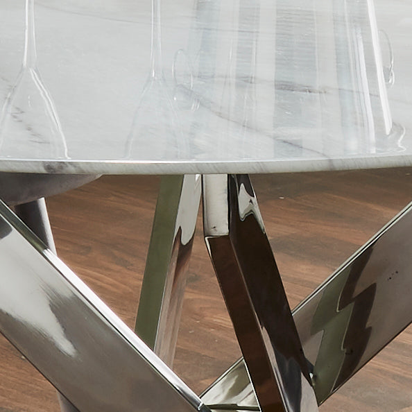 Silver Plated Marble Glass Round Dining Table