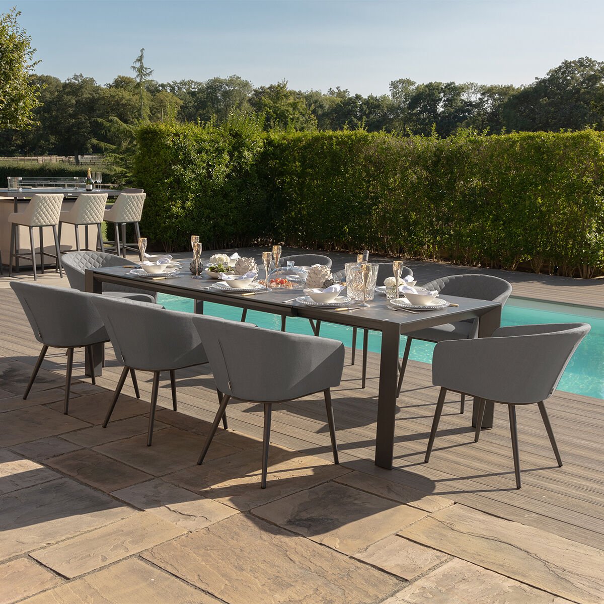 Maze - Outdoor Fabric Ambition 10 Seat Extending Dining Set - Flanelle