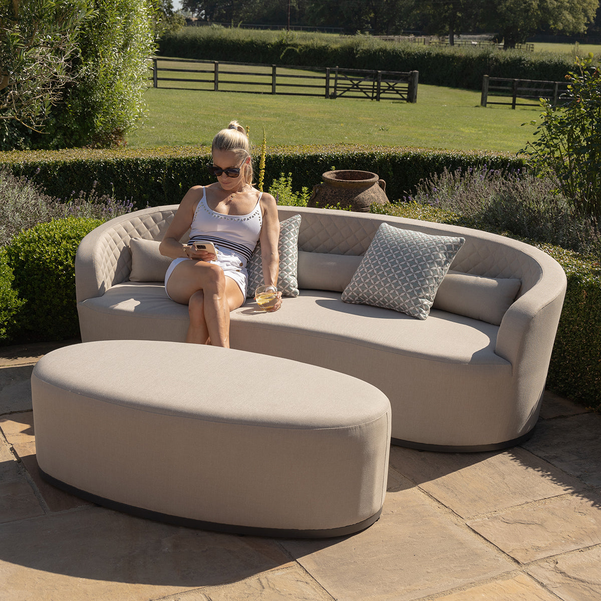 Maze - Outdoor Fabric Ambition Curve Sofa Set - Oatmeal