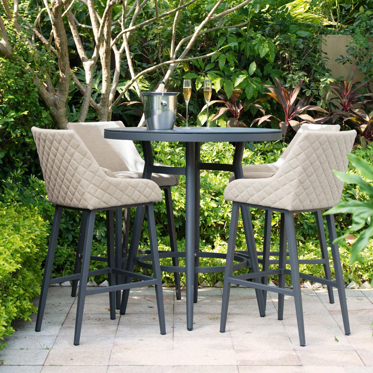 Maze - Outdoor Fabric Regal 4 Seat Round Bar Set - Oatmeal