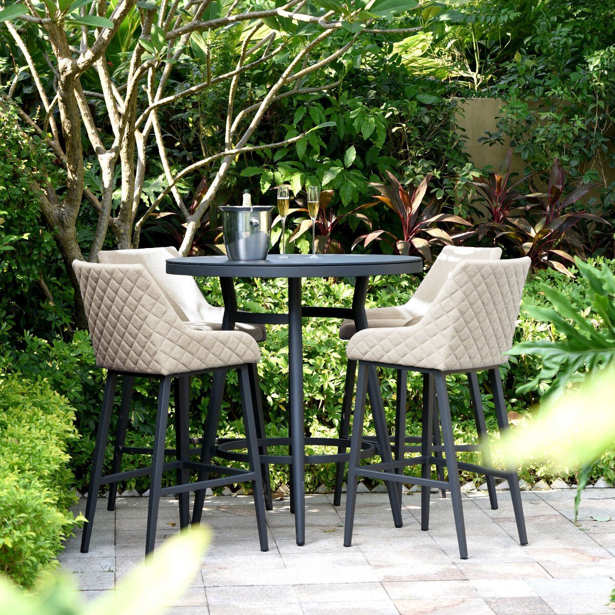 Maze - Outdoor Fabric Regal 4 Seat Round Bar Set - Oatmeal