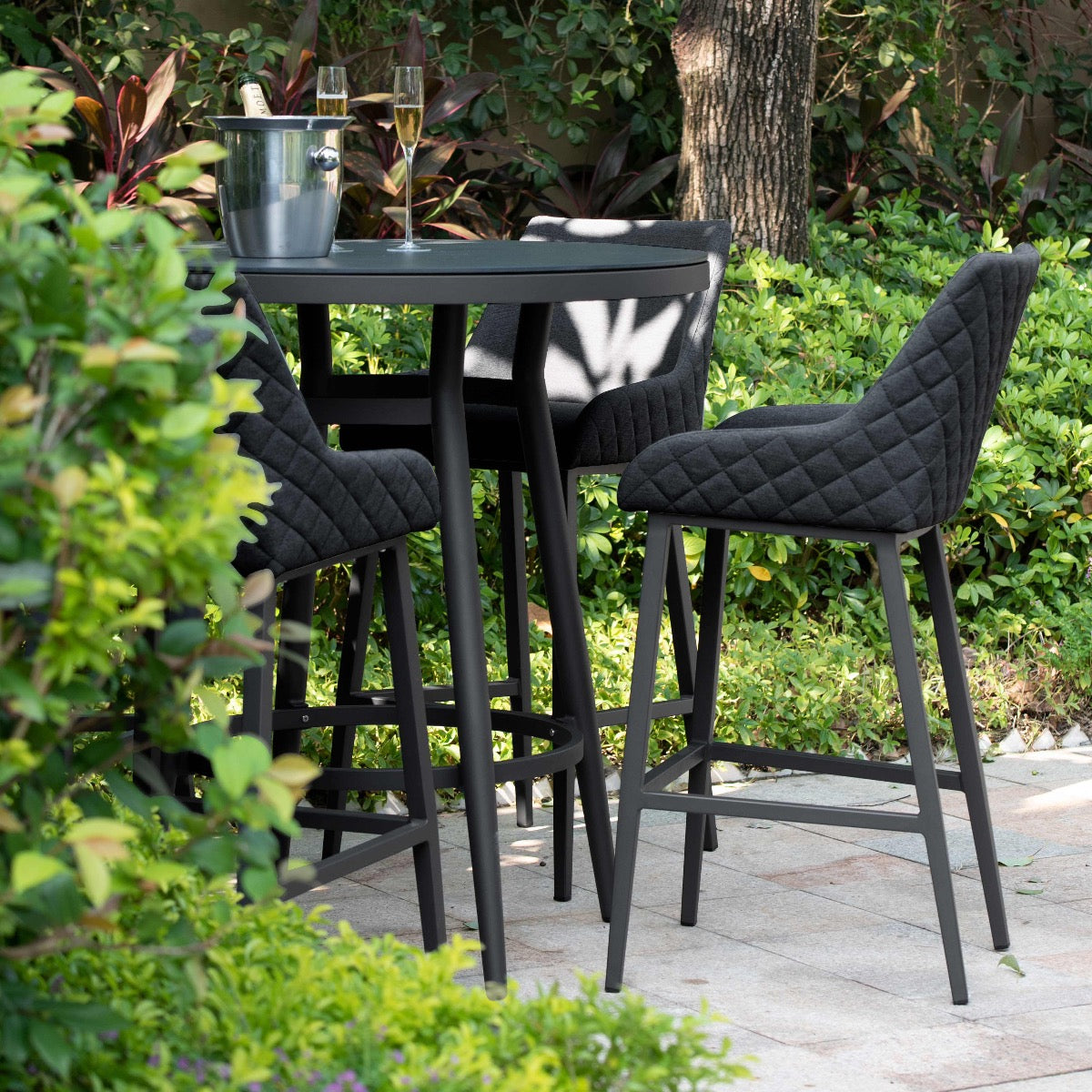 Maze - Outdoor Fabric Regal 4 Seat Round Bar Set - Charcoal