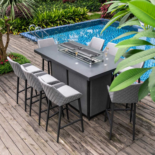 Maze - Outdoor Fabric Regal 8 Seat Rectangular Bar Set with Fire Pit Table - Flanelle