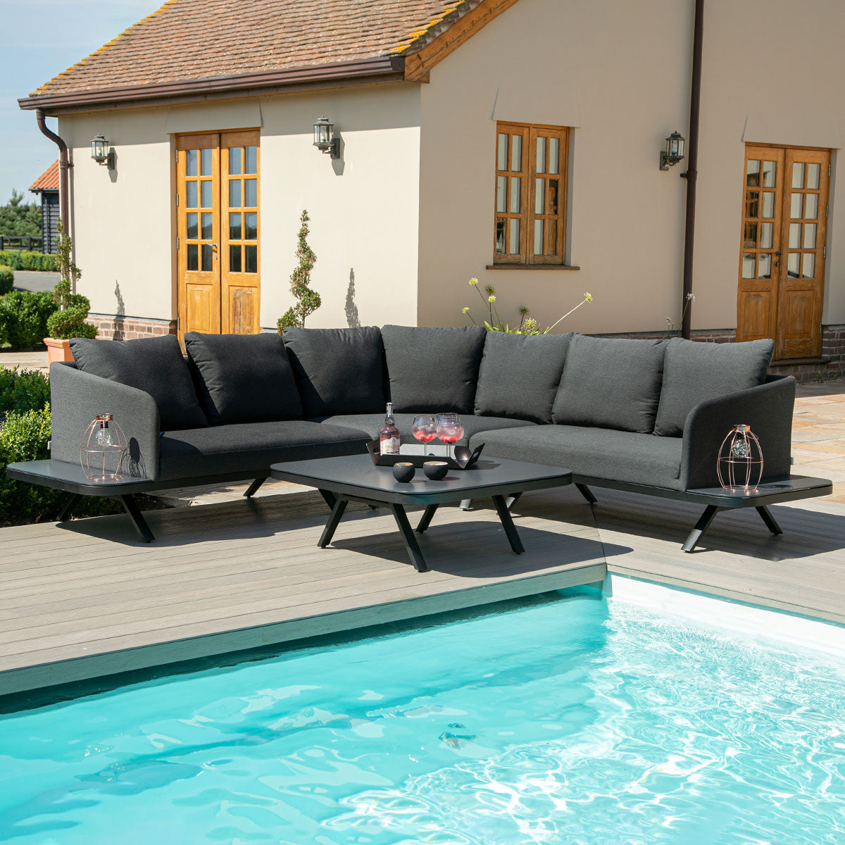 Maze - Outdoor Fabric Cove Corner Sofa Group - Charcoal