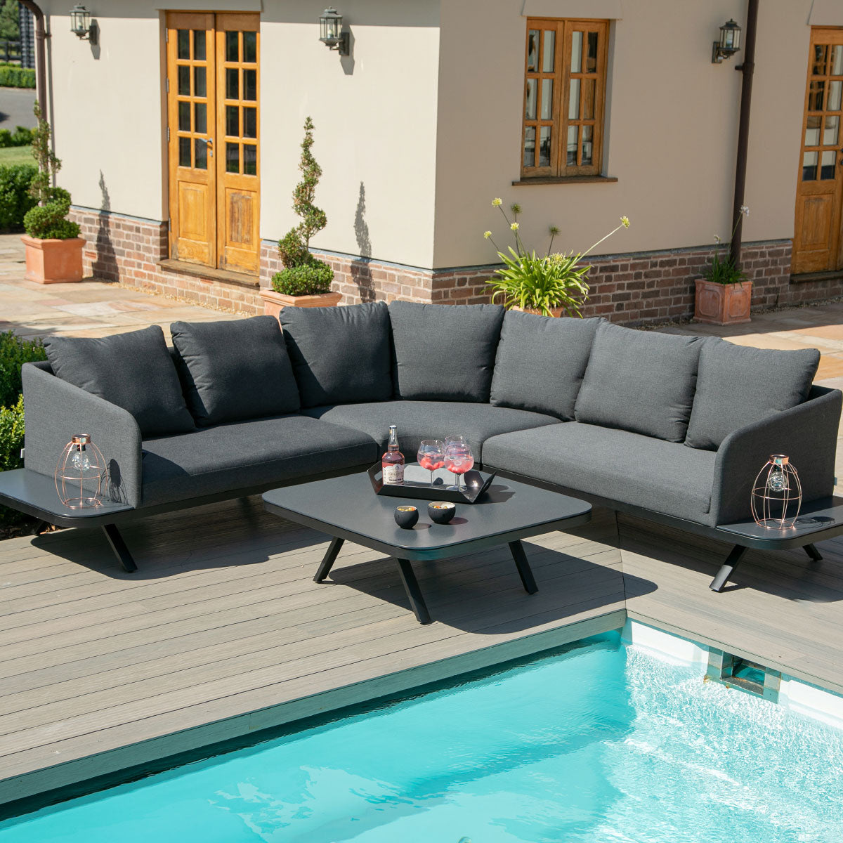 Maze - Outdoor Fabric Cove Corner Sofa Group - Charcoal