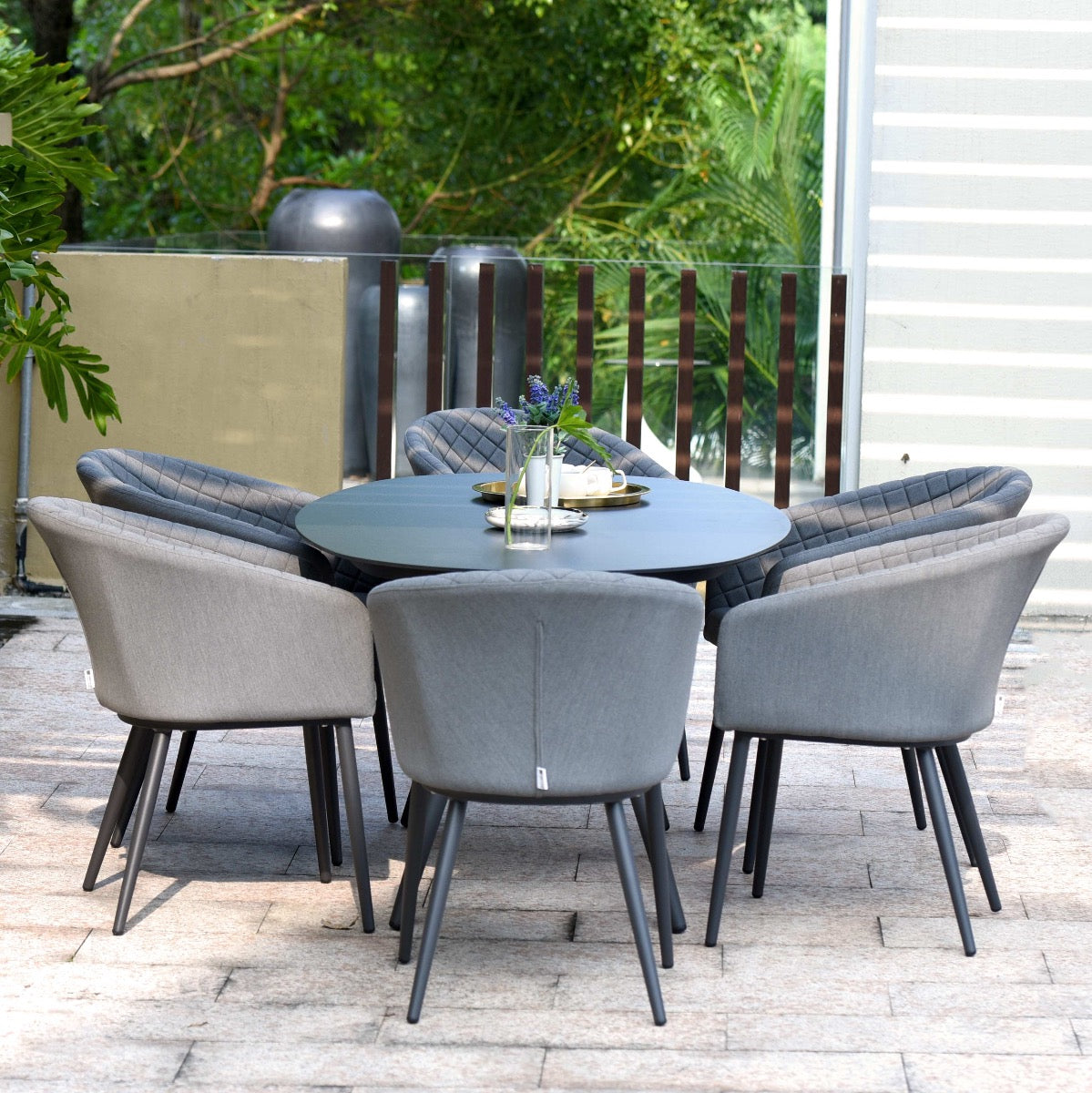 Maze - Outdoor Fabric Ambition 6 Seat Oval Dining Set -Flanelle