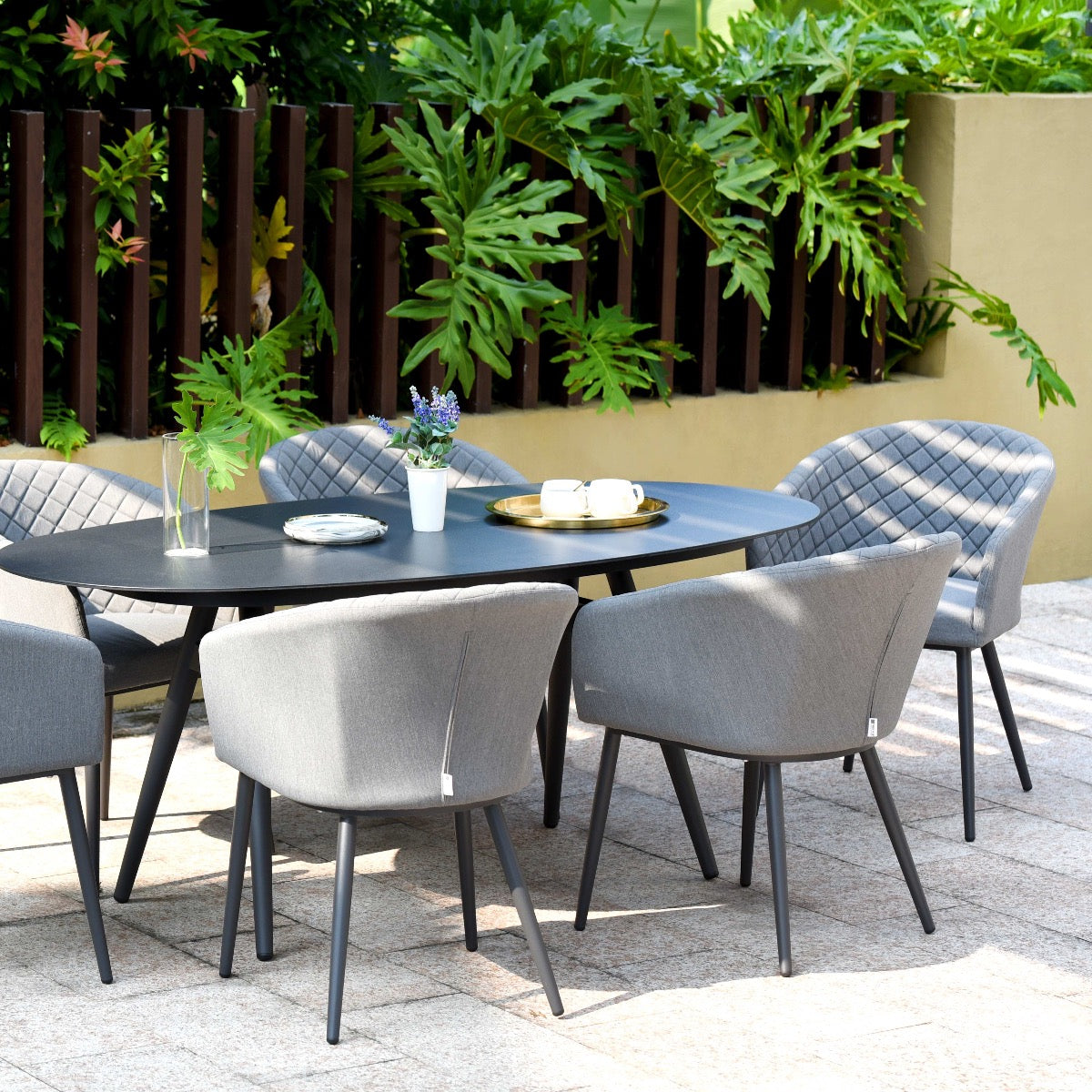 Maze - Outdoor Fabric Ambition 6 Seat Oval Dining Set -Flanelle