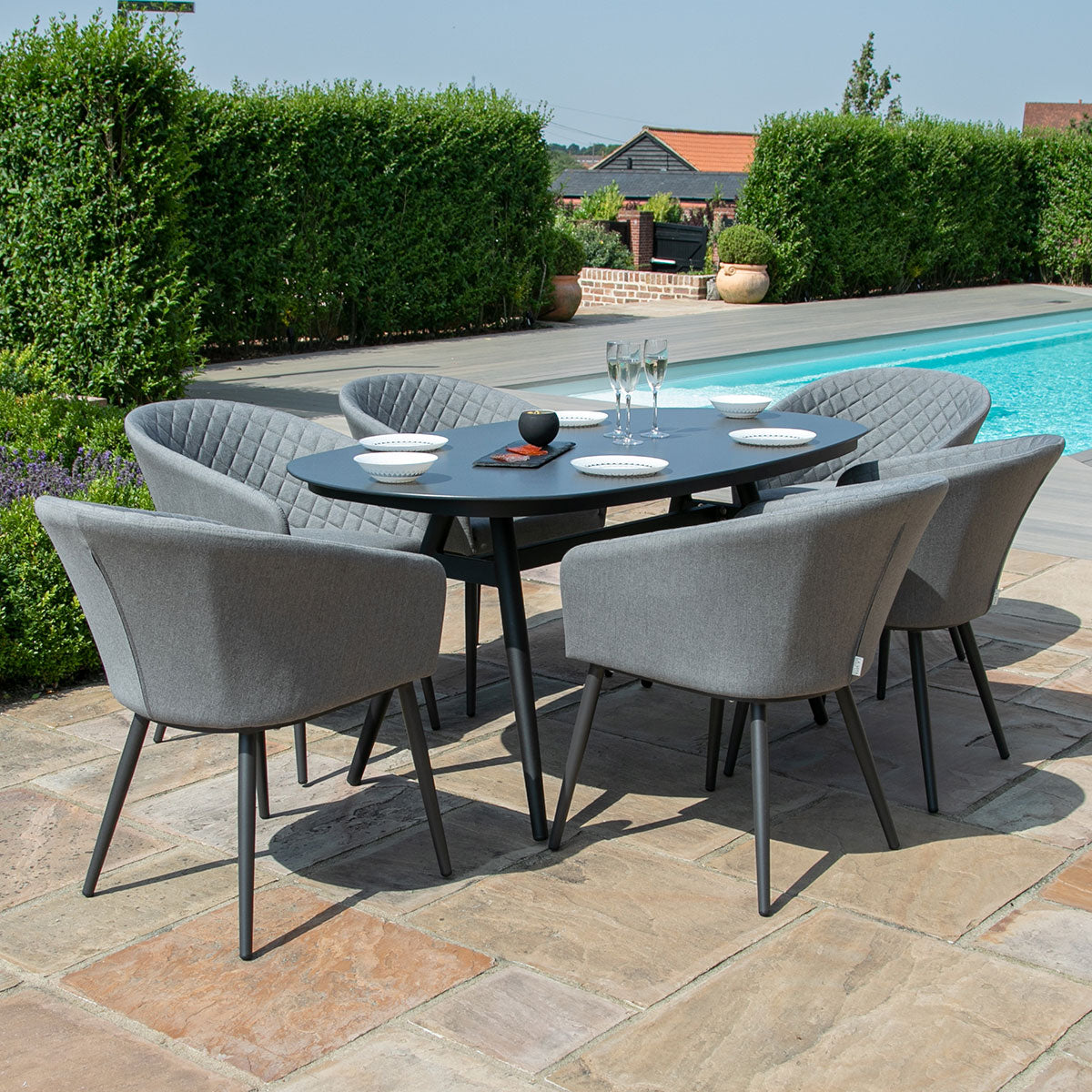 Maze - Outdoor Fabric Ambition 6 Seat Oval Dining Set -Flanelle